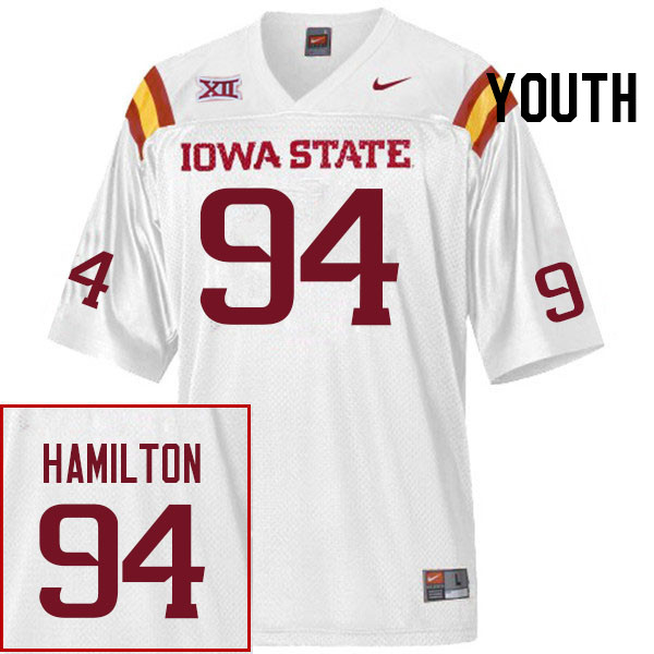 Youth #94 Xavier Hamilton Iowa State Cyclones College Football Jerseys Stitched Sale-White - Click Image to Close